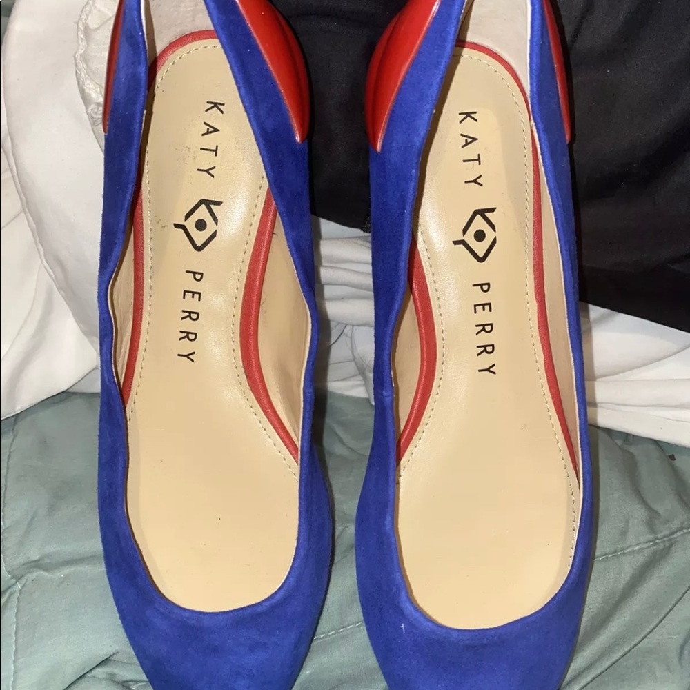 Katy Perry Fleur Blue Suede Red Patent Lips Flat